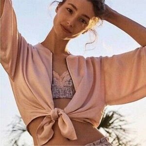 Hei Hei by Anthro. Tie-Front Zip Up Jacket Pink Sz Small